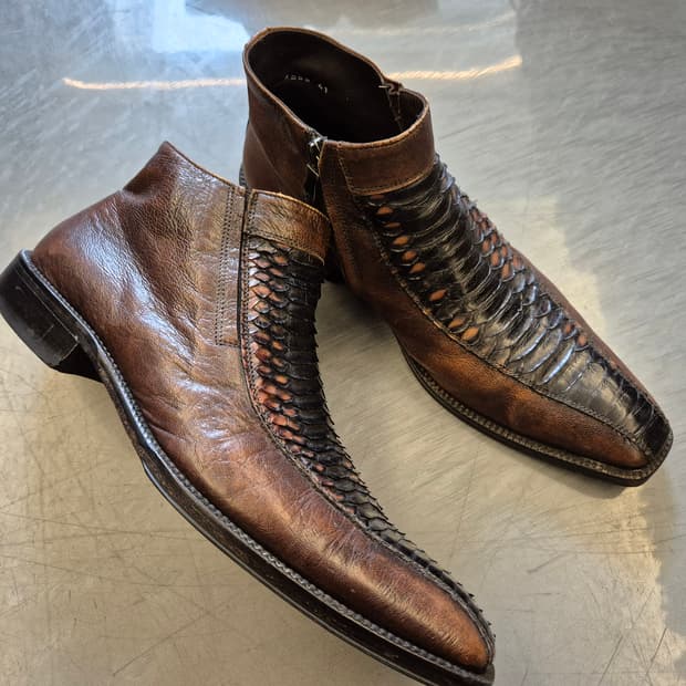 LORENZI ITALY PYTHON ANKLE BOOTS