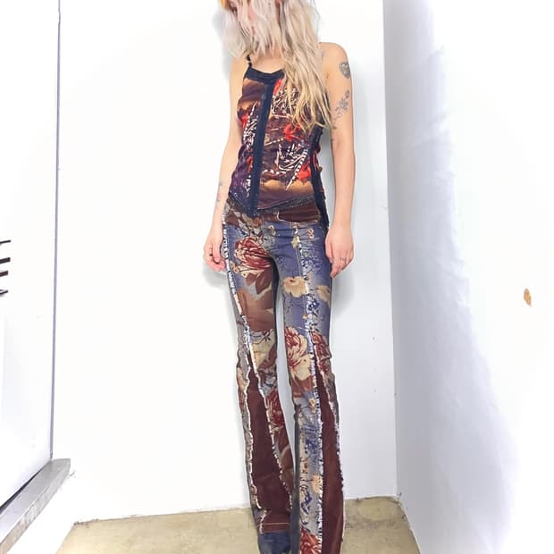 오즈온 보헤미안 패턴 부츠컷 데님팬츠