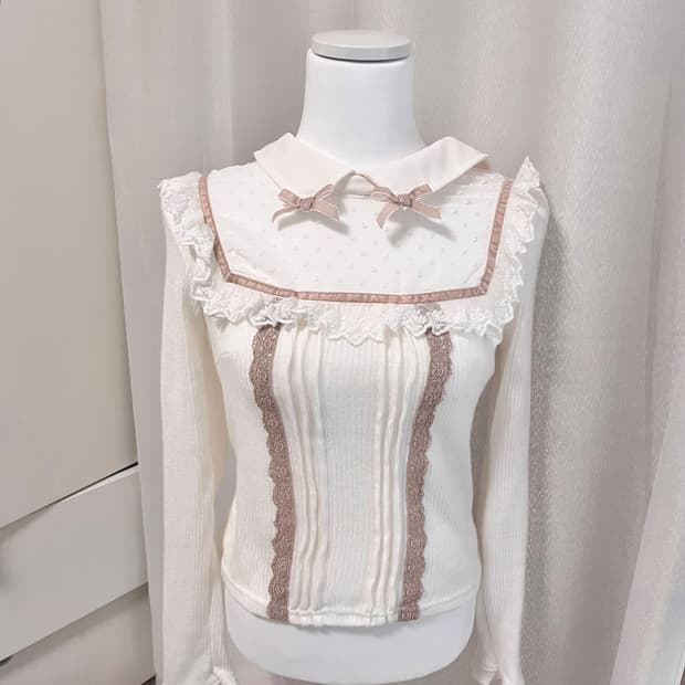 리즈리사깔 히메갸루 로걀탑 딱붙 레이스리본 카라티