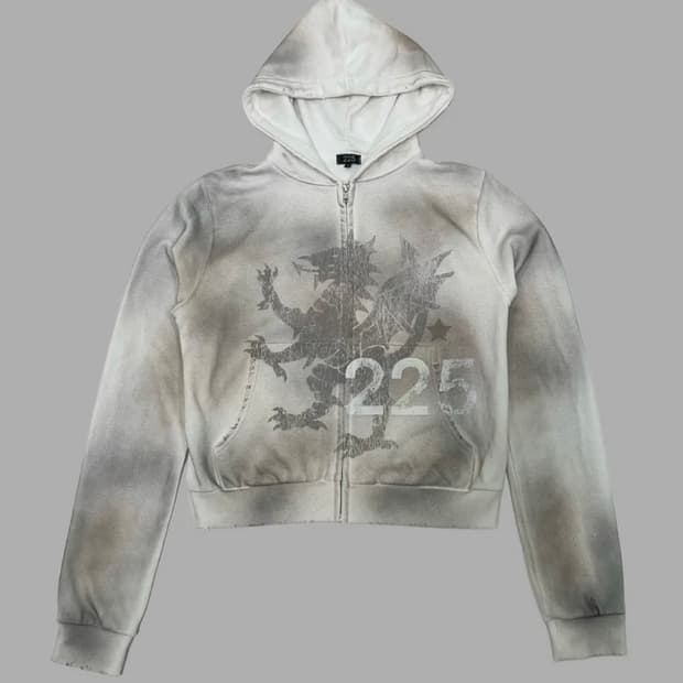 225 washed dragon crop hoodie zip-up L