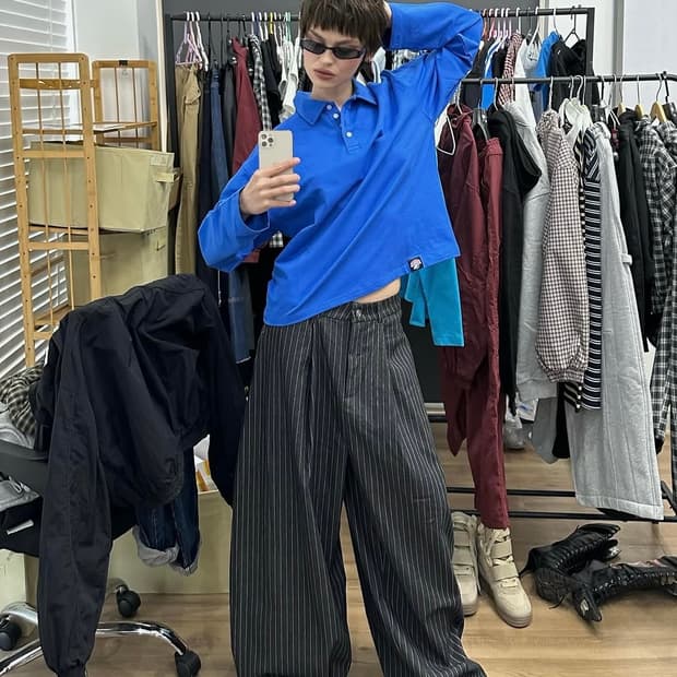 푸쉬푸쉬 pushpush 스트라이프 팬츠 블랙 XL