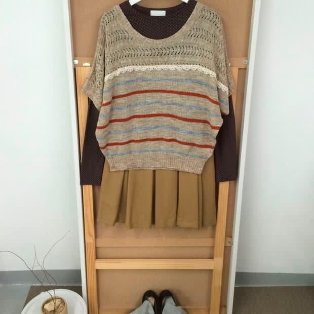 달하나 빈티지 반팔 레이어드 니트