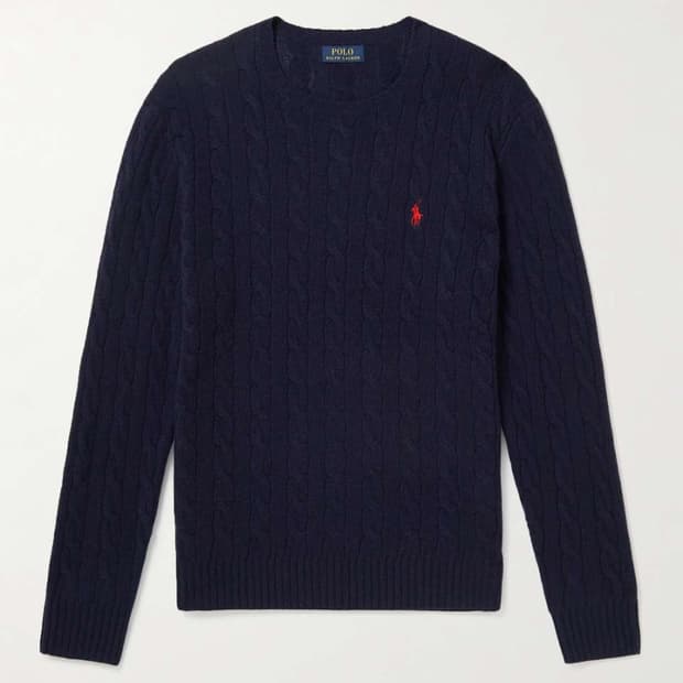 (xl)폴로 랄프로렌 울 캐시미어 케이블 꽈배기 니트 네이비