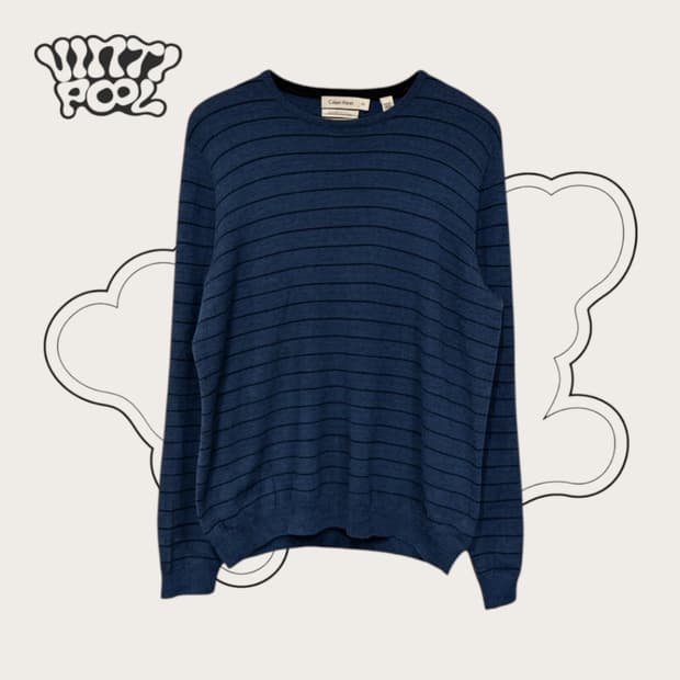 캘빈클라인 메리노 울100% 단가라 니트 L 네이비