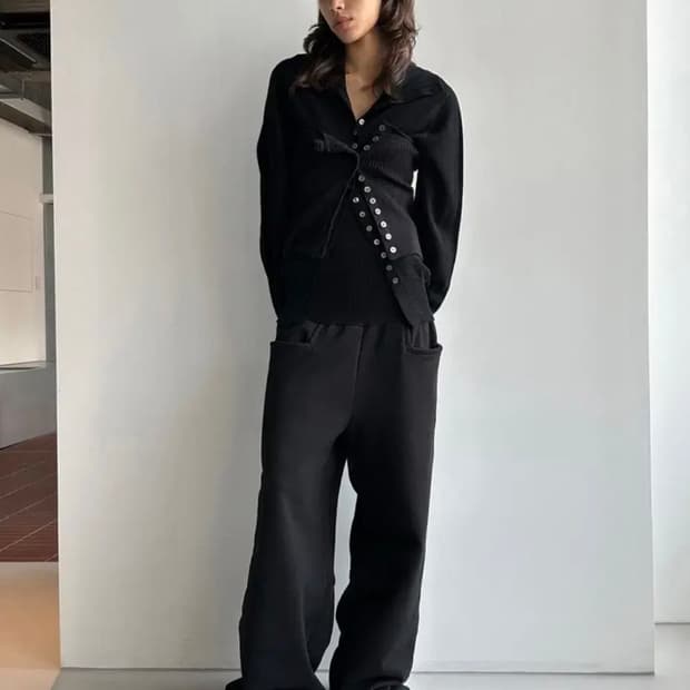 로우클래식 - 세일러 버튼 포인트 니트 가디건 (블랙S사이즈)