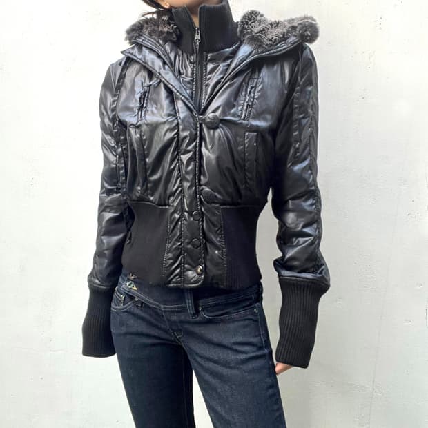 A/X 하이넥 퍼 후드 투웨이 패딩점퍼