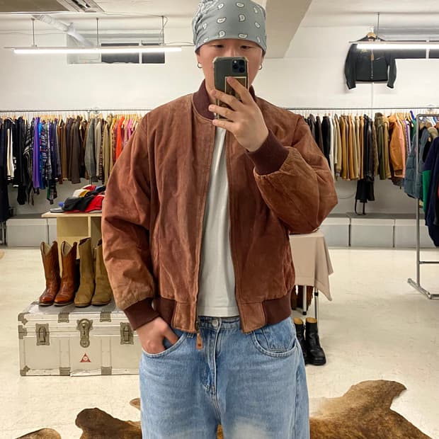 80's VTG hard faded suede blouson 하드 페이딩