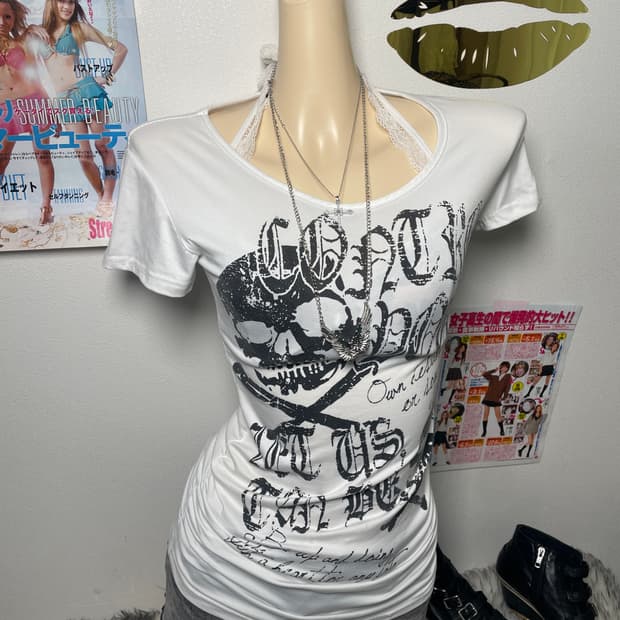 펑크 punk y2k 해골 셔링 반팔티