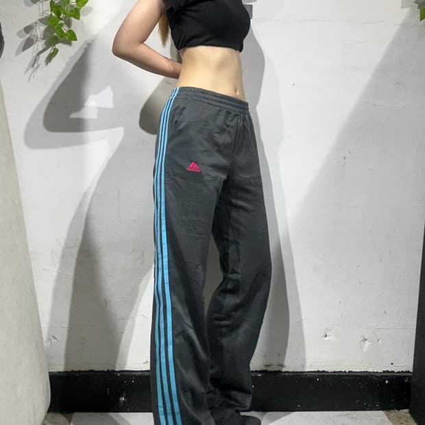 아디다스 차콜 블루 삼선 와이드 팬츠 S