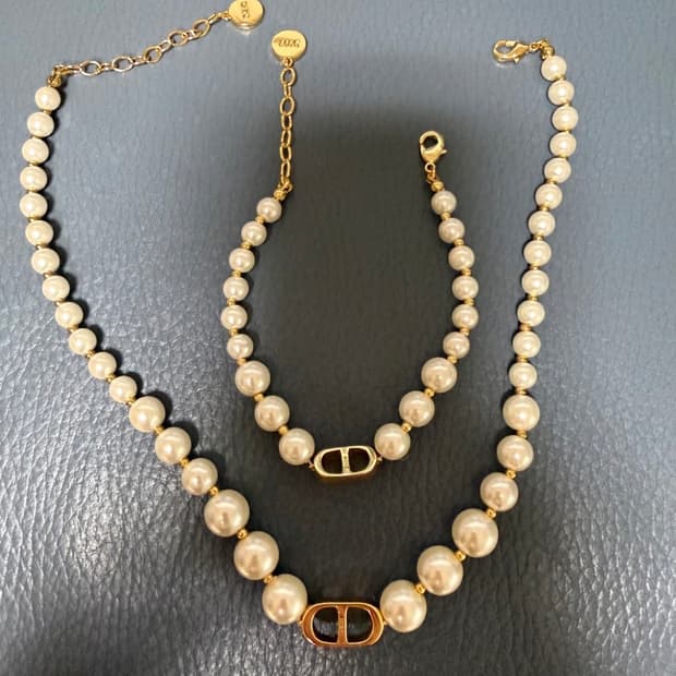 디올 업사이클링 진주 목걸이 팔찌 세트