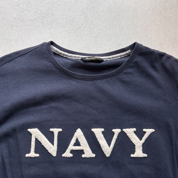 Massimo Dutti NAVY 자수 네이비 반팔 티셔츠