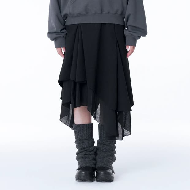 미세키서울 언발란스 레이어드 스커트 블랙 1size