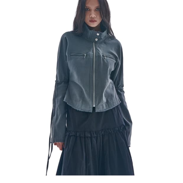 플레이스 스튜디오 데미지 빈티지 워싱 스트링 라인 코튼 집업 자켓