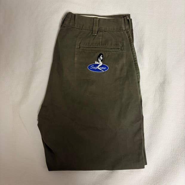 슈프림 Supreme 핀업걸 치노 팬츠 바지 올리브 34