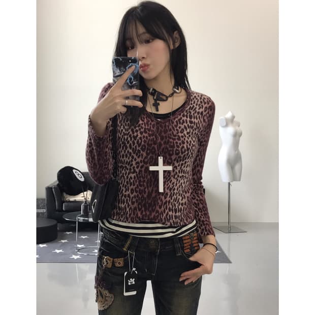 Jpn leopard printing long sleeve