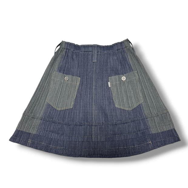 이세이미야케 플리츠플리즈 데님 포켓 미디스커트