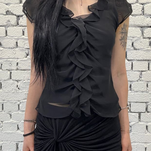 Ruffle Sheer Button Blouse