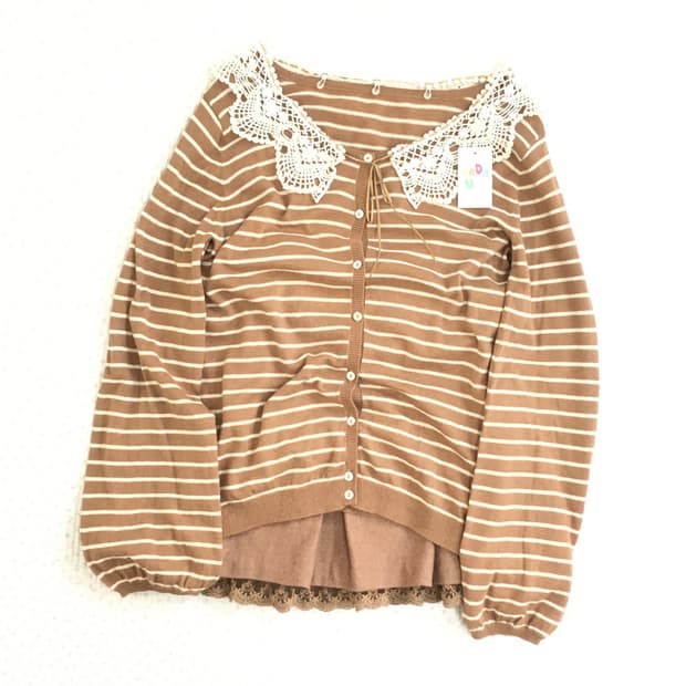 earth mugic 얼스뮤직/ 레이스 니트 가디건 스트라이프가디건