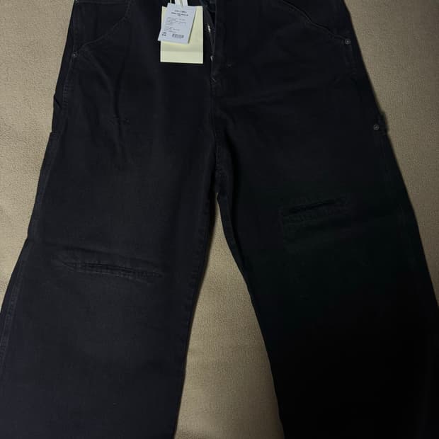 4) 폴리테루 데미지드 카펜터 데님 팬츠 워시드 블랙