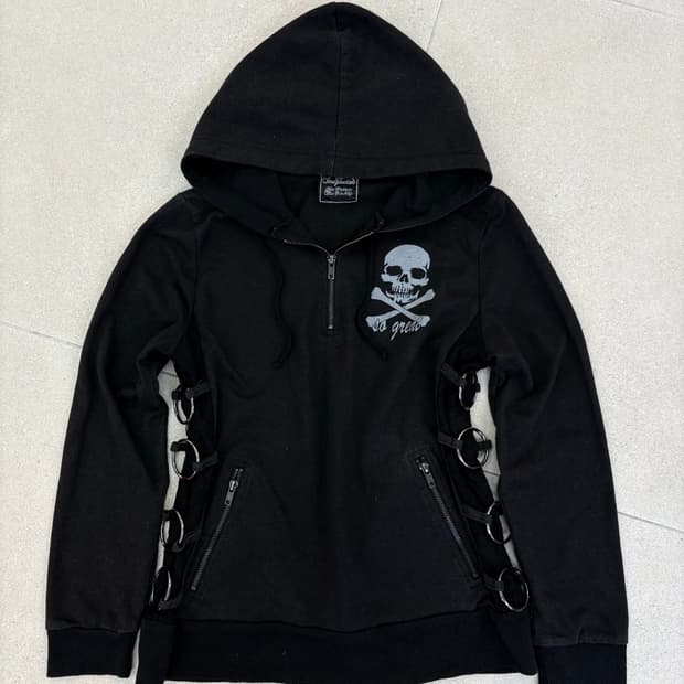 해골 사이드 레이스 링 반집업 후디