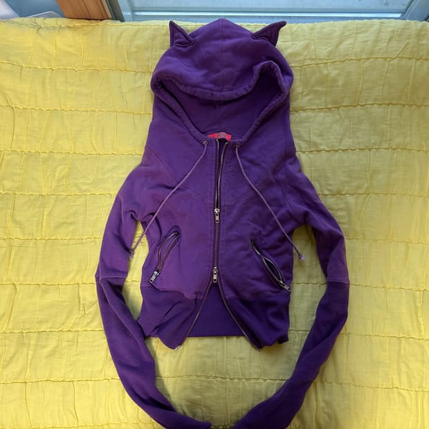 펑크 네코미미 퍼플 크롭 투웨이 후드 집업