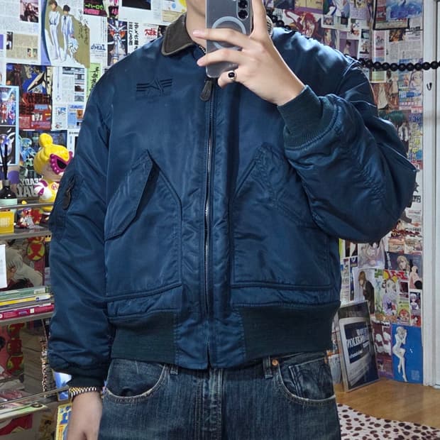 알파인더스트리 밀리터리 가죽 카라 항공 점퍼