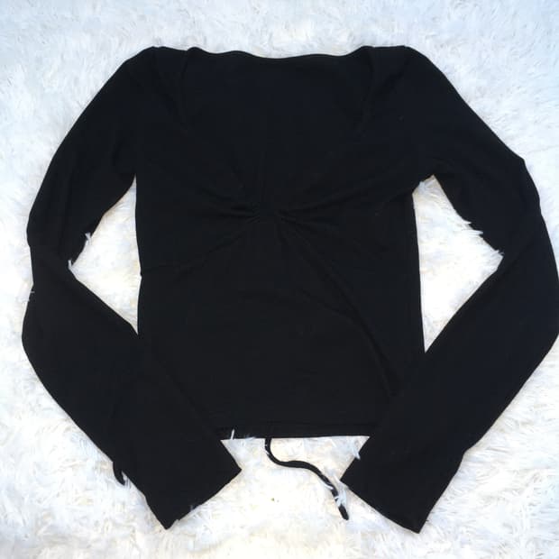 빈티지 블랙 셔링 브이넥 티셔츠 767 y2k 스트릿 갸루 펑키 일본빈티