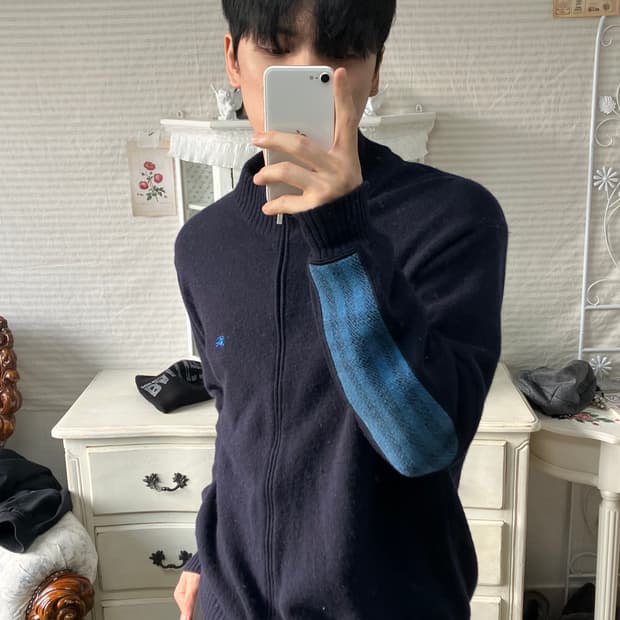 빈티지 버버리 암 패치 니트 지퍼 o-925 y2k 스트릿 모리 갸루 일