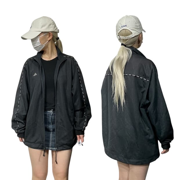 아디다스 블랙 올드스쿨 오버핏 스티치 라인 포인트 트랙탑 져지 L