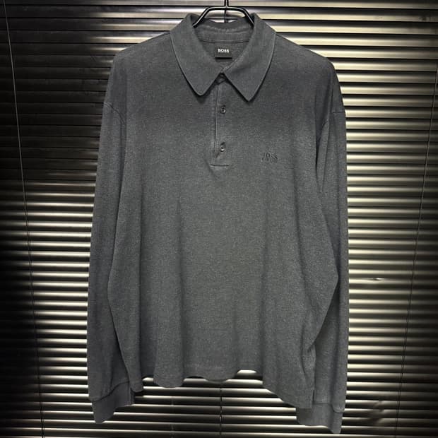 휴고 보스 차콜 코튼 면 긴팔 카라 티셔츠 명품 빈티지 M 95 폴로