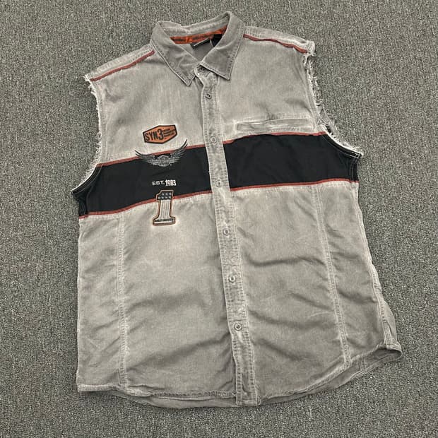 XL)할리데이비슨 vintage 흑청 데님 셔츠 베스트