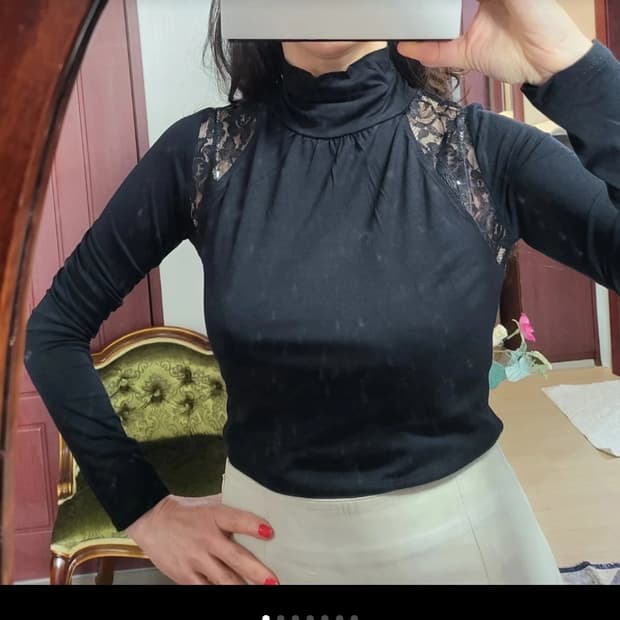 새상 프랑스 모르간 모달 레이스 컷아웃 셔츠 