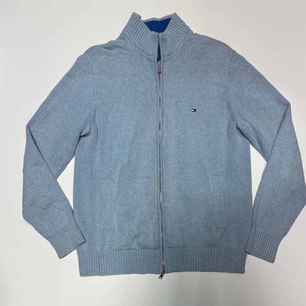 타미힐피거 귀여운 소라 코튼 투 웨이 니트 집업