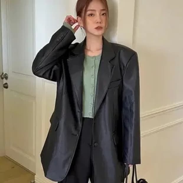 블랙업 오버핏 싱글 블랙 레더 가죽 자켓 F