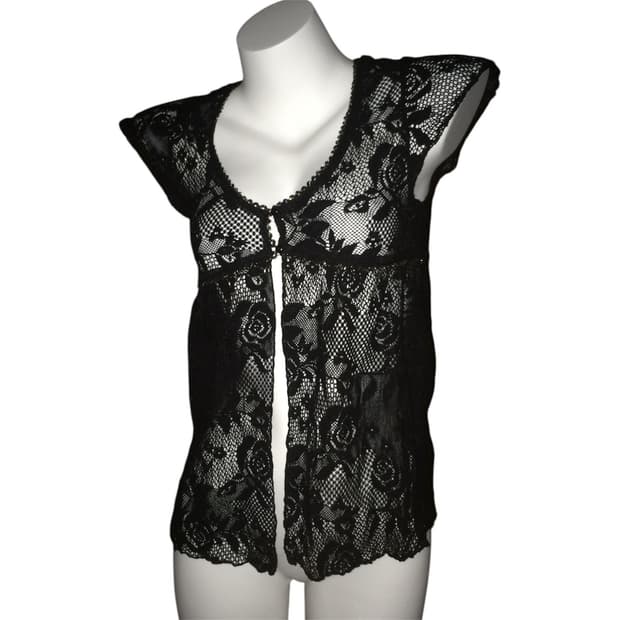 빈티지 레이스 시스루 로즈 레이어드 니트 가디건