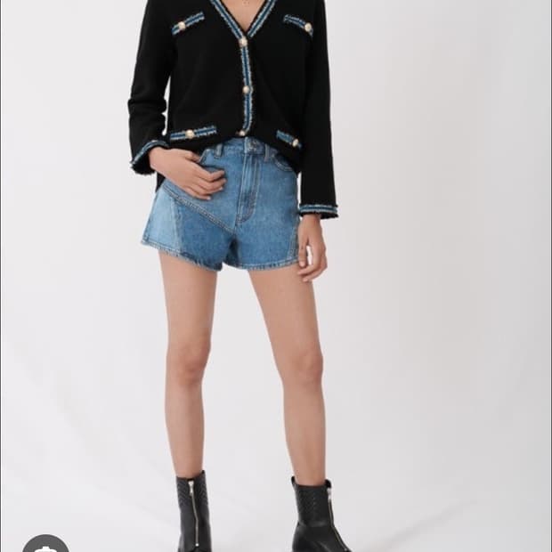 마쥬 maje  블랙 트위드 포인트 골드버튼 가디건 1사이즈