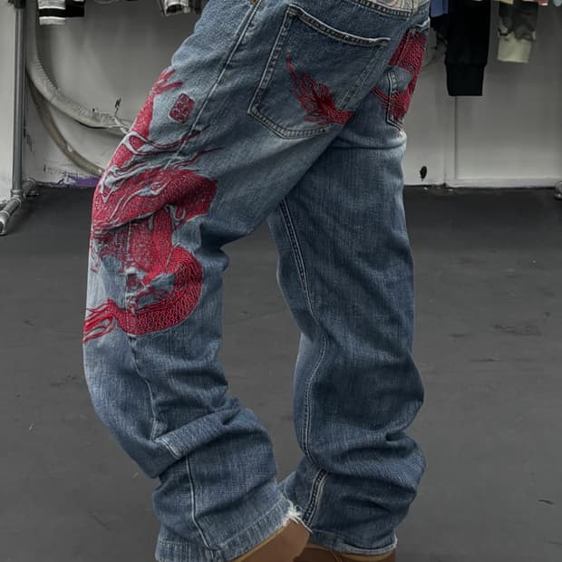 카라쿠리 타마시 오리엔탈 드래곤 데님팬츠