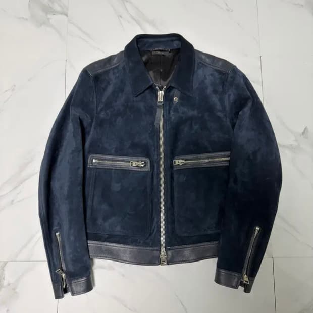 새상품 톰포드 레더트리밍 스웨이드 블루종 자켓 52 정품택O