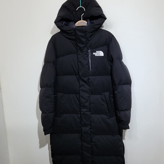 (S) 노스페이스 오리털 롱패딩 점퍼 블랙 후드 다운코트 
