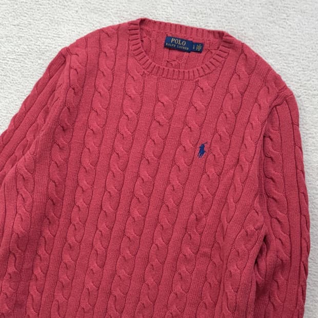 폴로 핑크 케이블 니트
