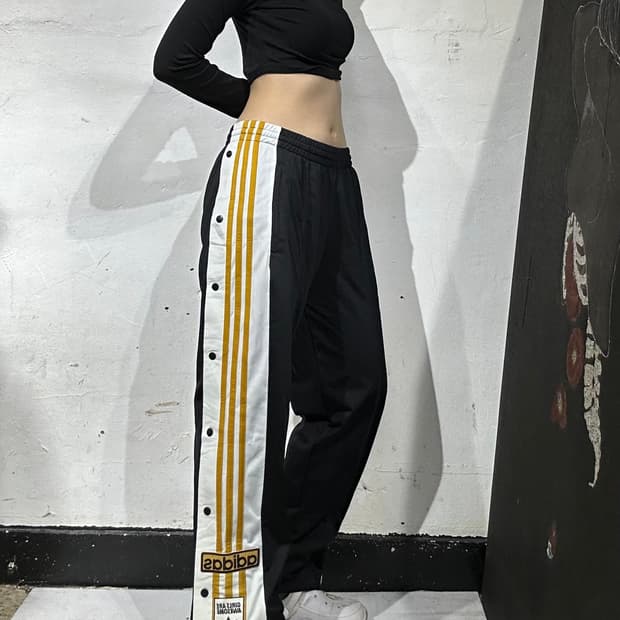 아다다스 블랙 사이드 버튼 스냅 단추 와이드 트레이닝 팬츠 추리닝 바지 