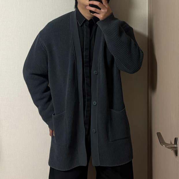 정품 커스텀멜로우 남성 울 블렌드 헤비 니트 가디건