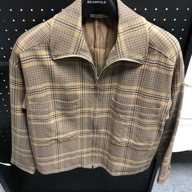 AURALEE WOOL SERGE CHECK ZIP UP BLOUSON