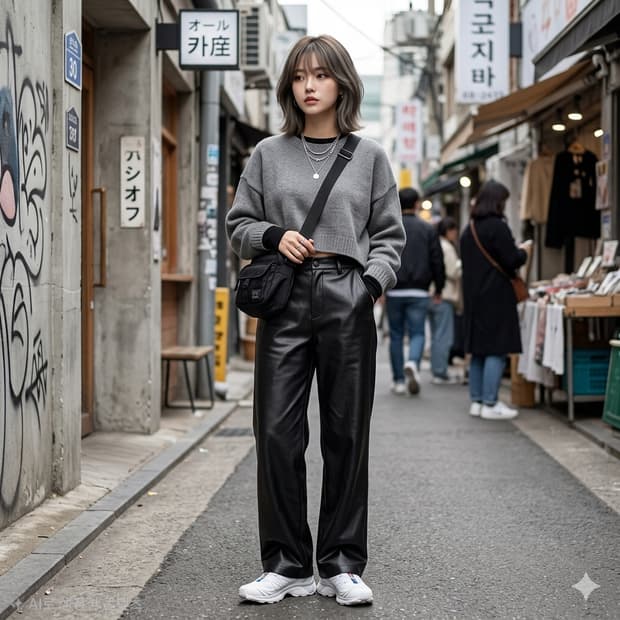 스페로네(SPERONE) 페이크 레더 와이드 팬츠