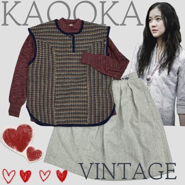 🍀하구미의 에스닉코디세트🍀 니트조끼 자수 모리걸 미디스커트 