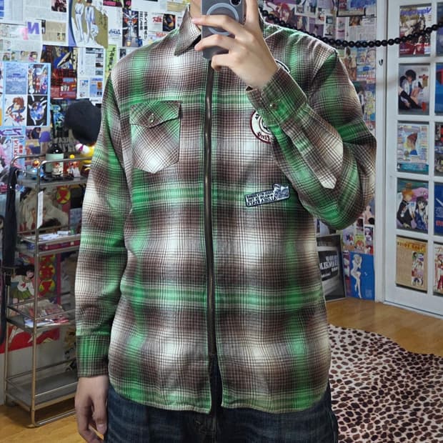 JPN 티엔씨 서프 브라운 체크 셔츠 집업