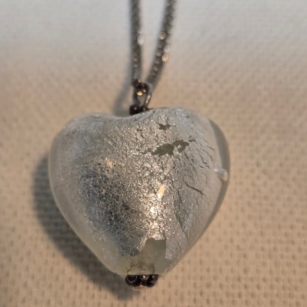 유럽 수공 실버포일 하트 글라스 빈티지목걸이 
