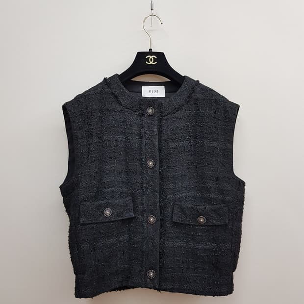 한섬 SJSJ 2022 트위드 패딩 베스트 76-90-155사이즈