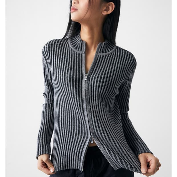 Mixxo 미쏘 골지 집업 투톤 가디건