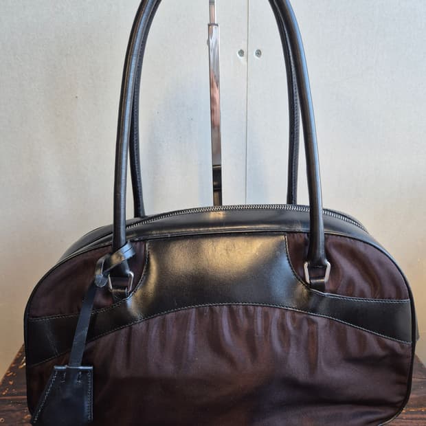 Prada 프라다 테수토 나일론 볼링백 초코브라운